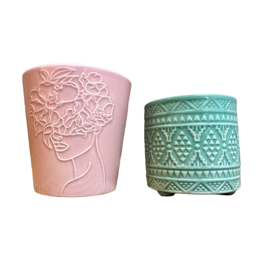 Pink and Teal Small Plant Pots